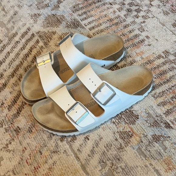 Birkenstock White Arizona Two-Strap Sandals with Silver Buckles - Picture 3 of 4